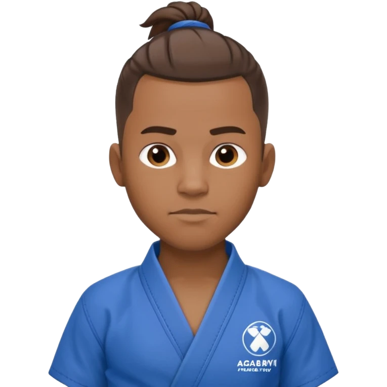 black karate instructor with ponytail and a low taper haircut, and a small fade on the sides with a blue belt and roger Gracie academy logo on the gi emoji