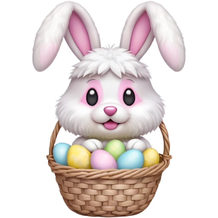 Create a 3D emoji of a cute dog dressed as the Easter Bunny.  emoji