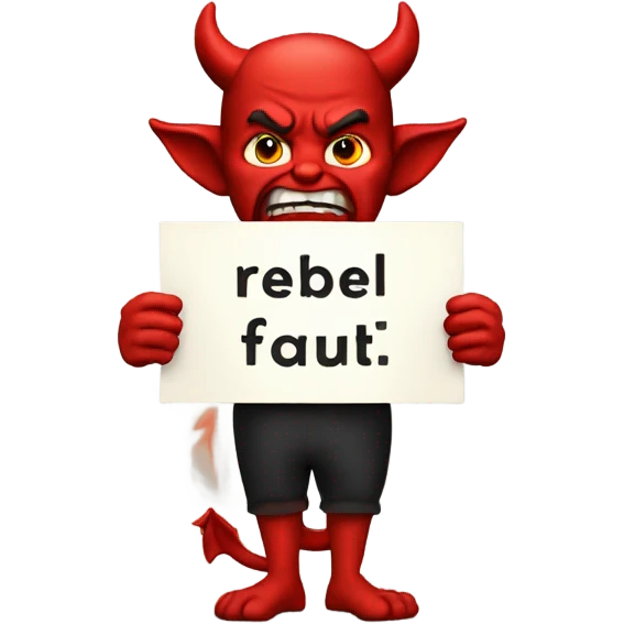 Devil holding sign saying Rebel’s fault emoji