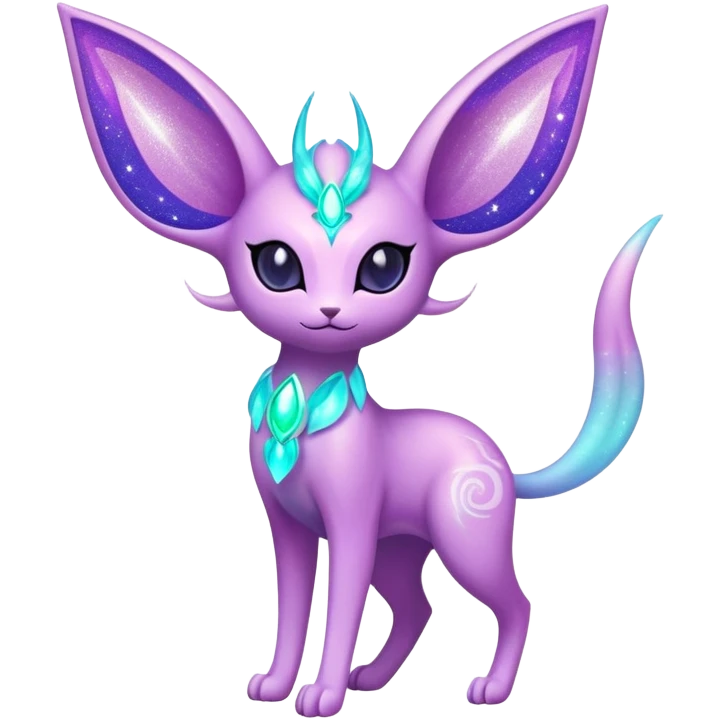 Shiny Exotic Tropical Colorful Neon-colored Glittery Ethereal Sparkly Espeon-Amaura-Aurorus-Fakémon-hybrid-creature (full body)  emoji