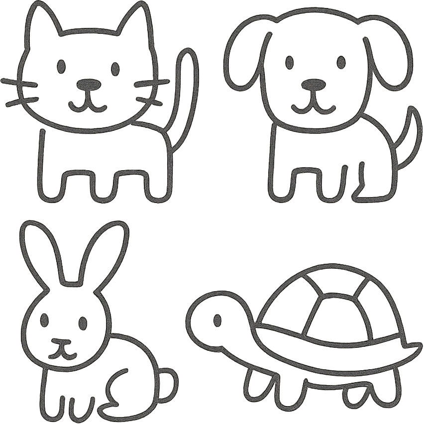 hand-drawn outlined animal icons emoji