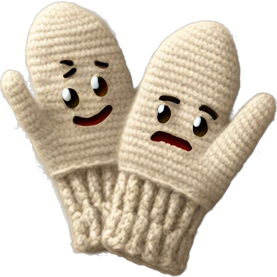 wool Beige mittens w thumbs and crocheted emoji