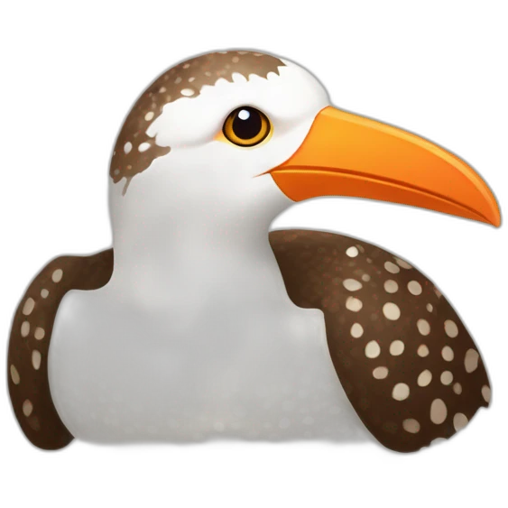 brown and white speckled sea bird with legs and orange beak emoji