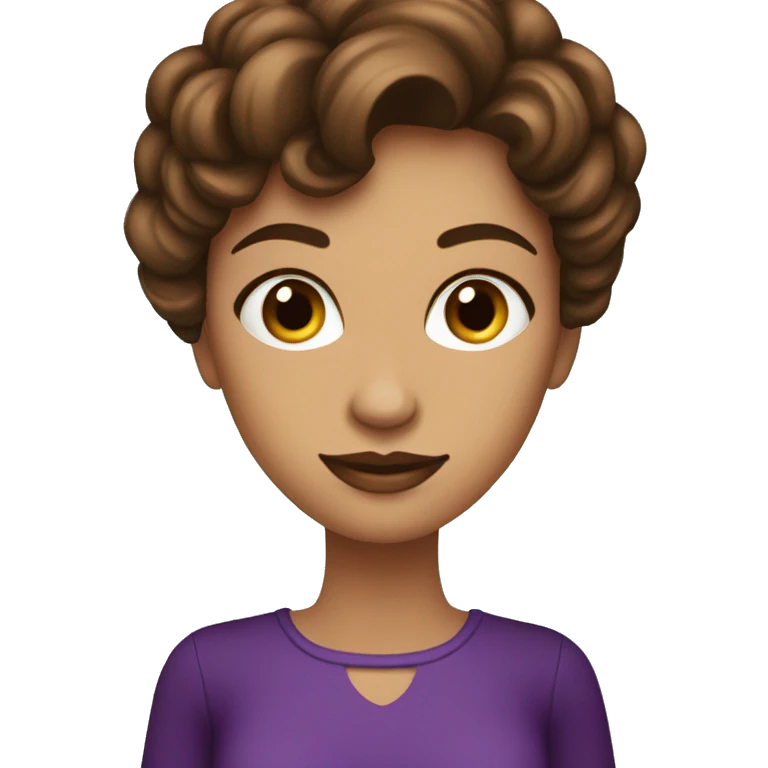 mujer vestida de morado con pelo café y ojos verdes emoji