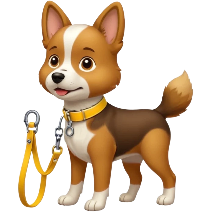 dog on leash walking wearing yellow collar emoji