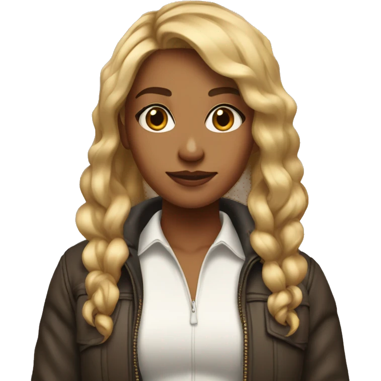 a slightly tan pretty baddie girl with brown blonde hair standing next to a roach  emoji
