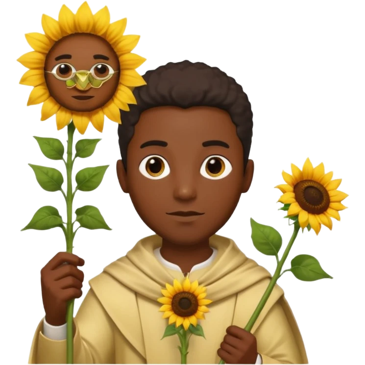 black man god with sunflower, scepter emoji