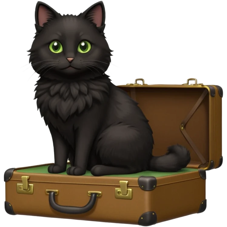 Black fluffy cat with suitcase in sun emoji