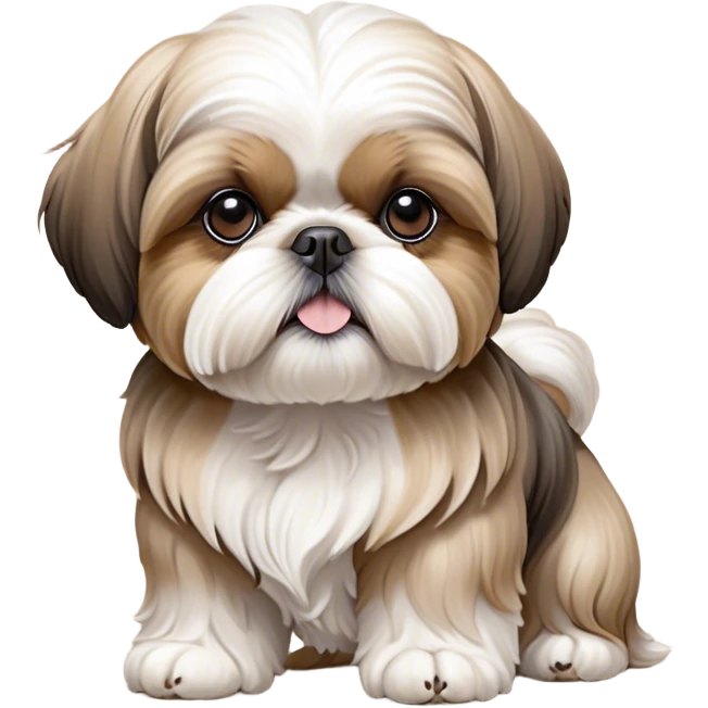Cinematic Noble Shih Tzu Portrait Emoji, Poised and elegant, with a luxurious, flowing fur in refined muted tones, delicate features and wise, gentle eyes, simplified yet meticulously detailed, glowing with a soft, regal radiance, high shine, exuding quiet dignity and timeless charm, soft glowing outline, capturing the essence of a noble Shih Tzu that epitomizes refined poise! emoji