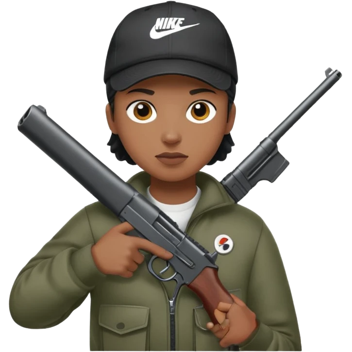 Una persona con una pistola en la mano y con una gorra nike  emoji
