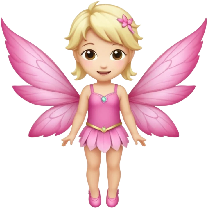 fairy with blonde hair, pink wings, happy, chibi full body emoji