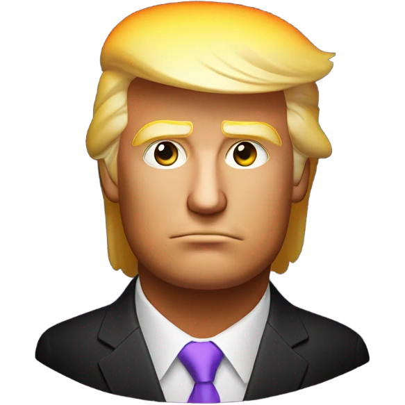 donald trump head on black background, soft warm purple, orange, yellow and violet lights emoji