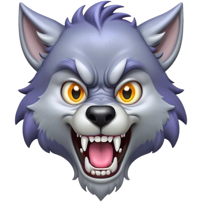 Cinematic Comical Werewolf Portrait Emoji, with a whimsically exaggerated lupine face in vivid moonlit grays and silvers, head cocked in a dramatically shocked expression with comically oversized, wide eyes and a playful snarl, simplified yet hilariously expressive, highly detailed with a soft cartoonish glowing outline capturing the mischievous humor of a werewolf mid-transformation! emoji