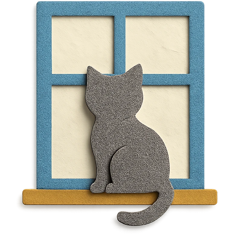 cat sitting on a windowsill in paper-craft style emoji