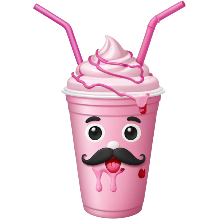 strawberry milkshake in a take-out cup with mustache emoji