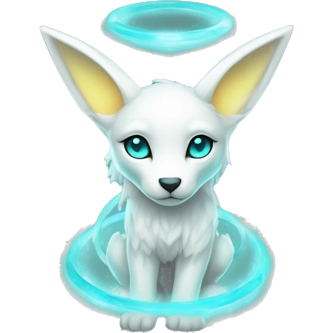 Shiny White Angelic Godly Ethereal Majestic Electric Albino Umbreon. cyan eyes and cyan markings. Golden Anubis-rings. full body emoji