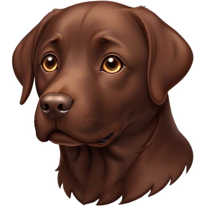 Cinematic Noble Chocolate Labrador Portrait Emoji, Poised and regal, with a robust, muscular build and a rich, glossy chocolate Fur, deep-set soulful brown eyes, Simplified yet sharp and sophisticated features, highly detailed, glowing with a soft, dignified glow, high shine, intelligent and gentle, stylized with an air of confidence, focused and attentive, soft glowing outline, capturing the essence of a watchful and loving companion, so majestic it feels as though it could bound out of the screen with effortless authority! emoji