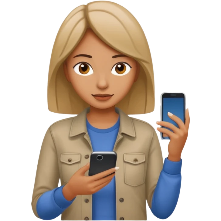 woman casual clothes looking at a mobile phone emoji