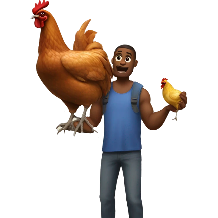 giga chad mewing and holding a chicken emoji