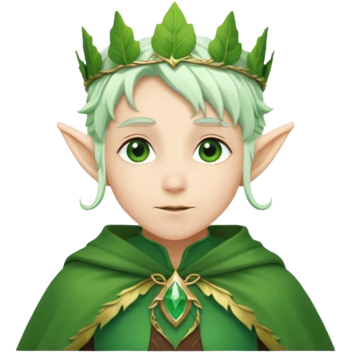 Forest Elf – elegant green-skinned elf with leaf crown and cloak, white hair emoji