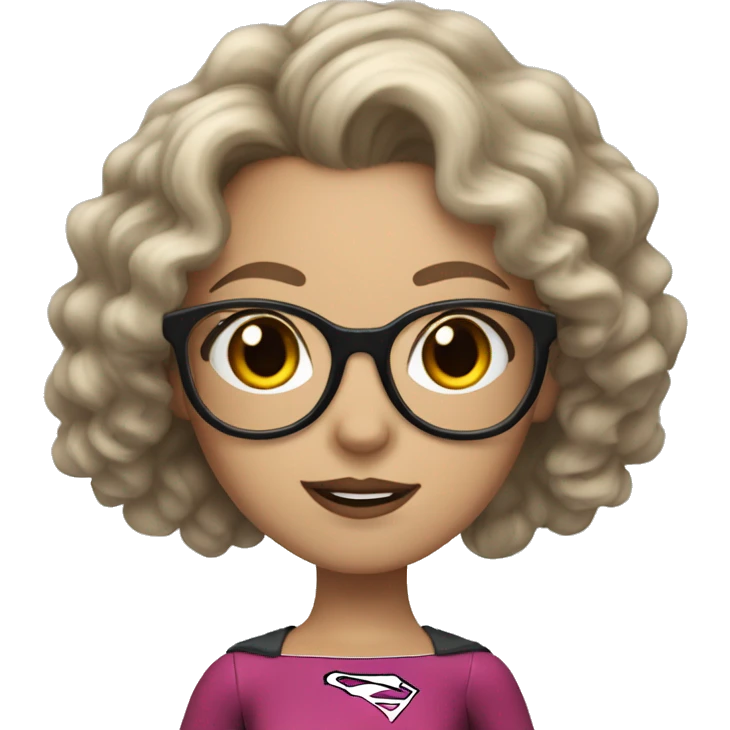 white girl with long curly hair and glasses in supergirl outfit emoji