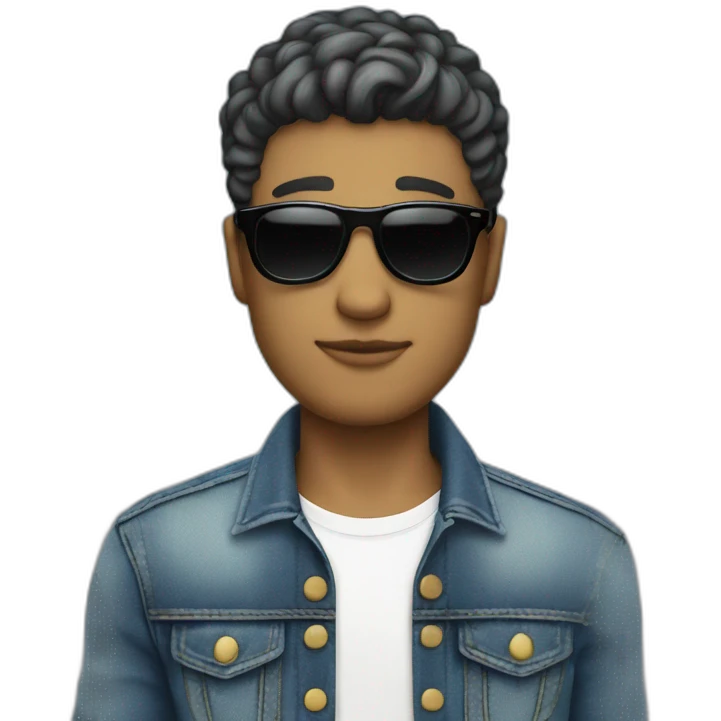 guy with a jean jacket with round sunglasses and curtains haircut emoji