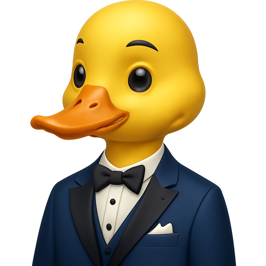 Change the suit to blue, keep the yellow duck gentlemanly, in apple emoji style, with no background. emoji