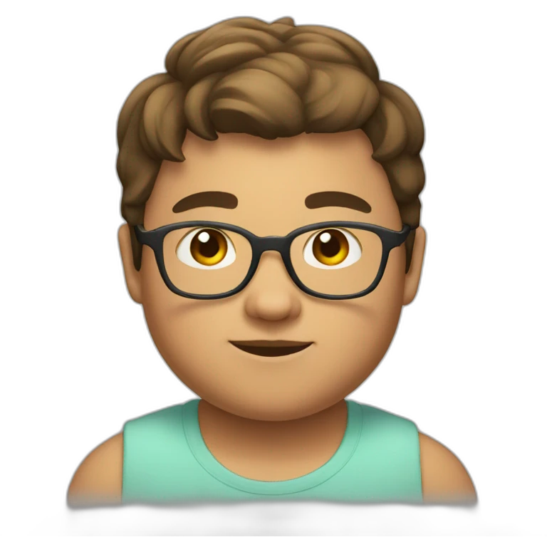 a young fat boy with brown short hair and a transparent glasses emoji