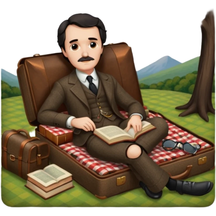 Edgar Allan Poe reclining on a picnic blanket emoji