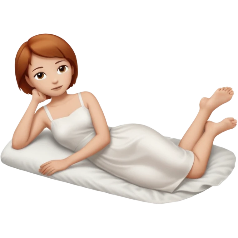 a woman, alone, short hair, light skin, auburn hair, laying on her side, facing away, full body is visible, feet are down. do not include other people, faces, or characters emoji