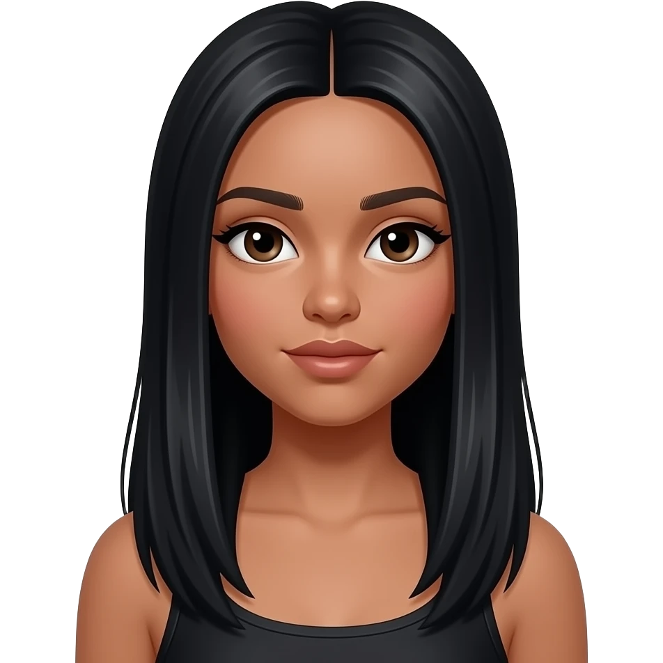 Une fille adolescente avec une peau "tan skin" avec des cheveux noirs lisses longs style clean baddie girl emoji