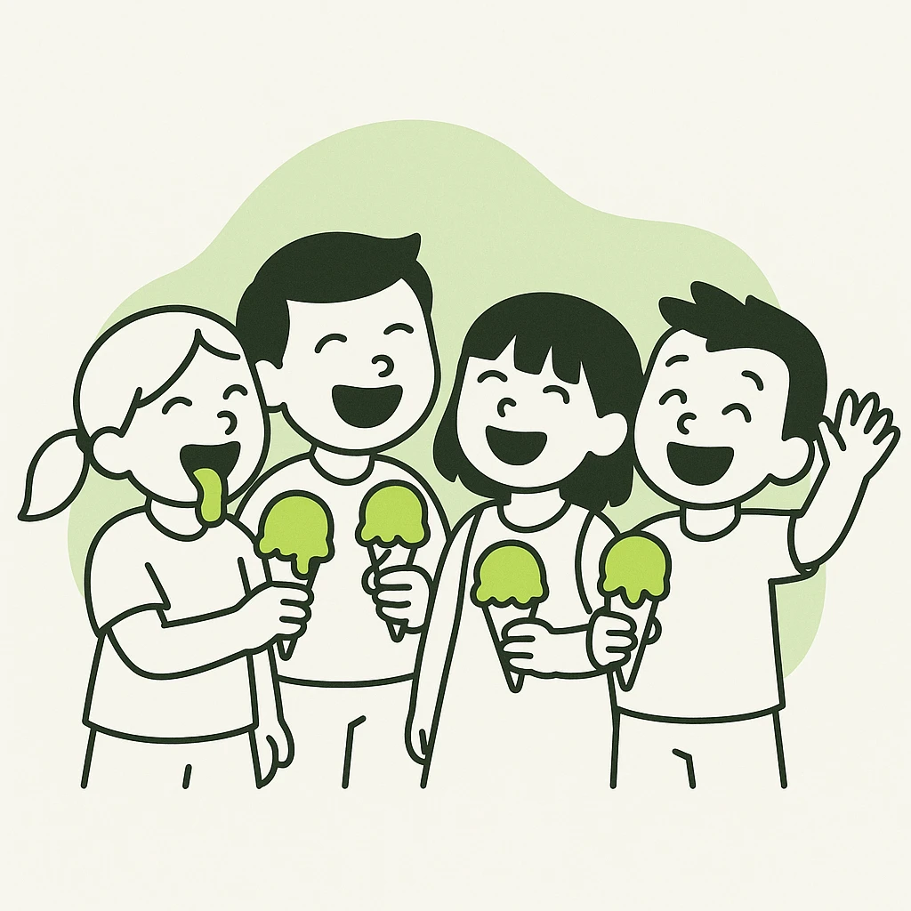 happy children with melting ice cream cones emoji