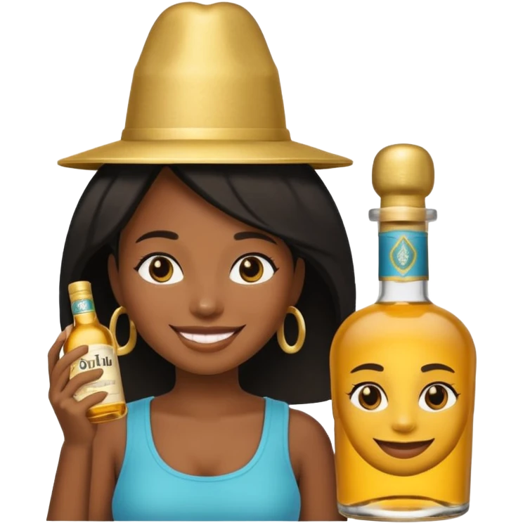 Black girl emoji with don Julio on her head emoji