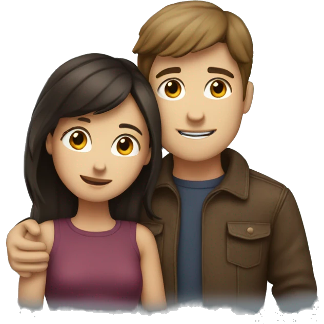 brunette boy and brunette girl hugging emoji