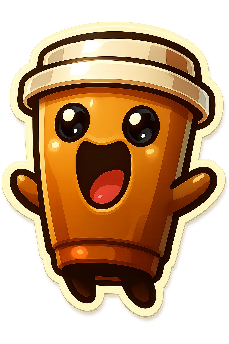 Tall coffee cup, wild, over the top, excited, big eyes, big mouth, screaming, tilted back emoji