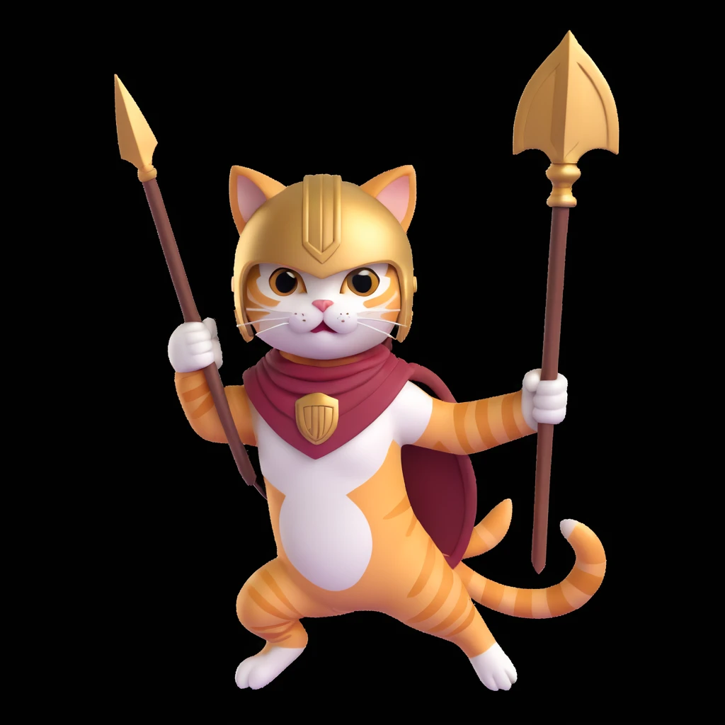 spartan cat jumping with a spear, looking excited and playful emoji