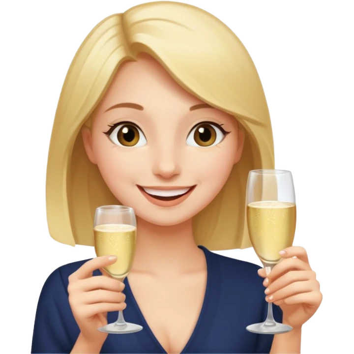 A shy young woman gently takes her first small sip of champagne, smiling with excitement. emoji