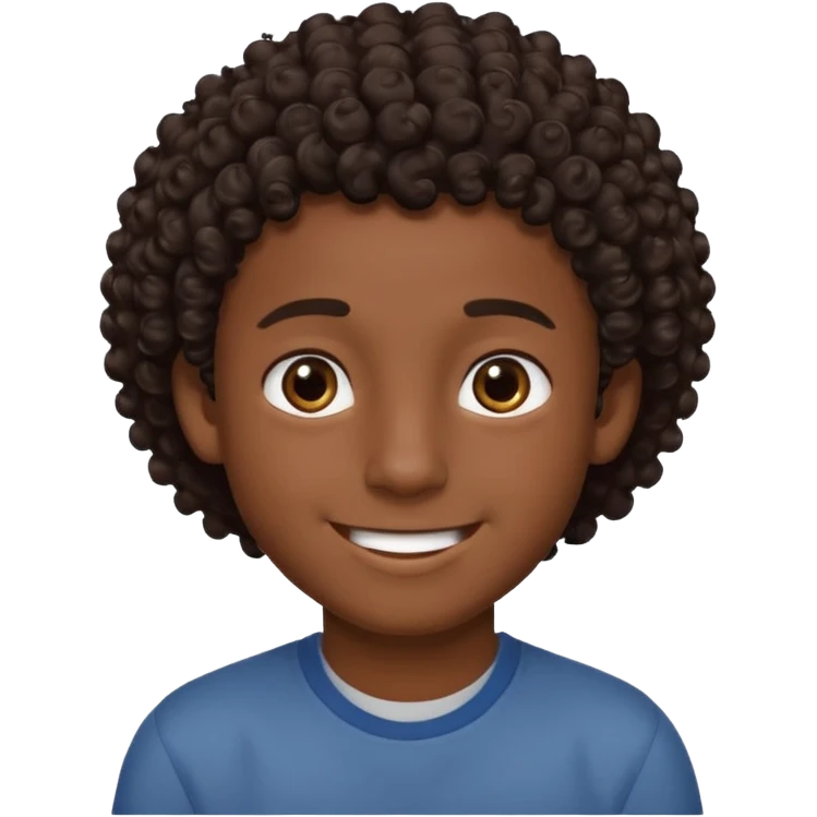 Menino de pele morena de olho castanho meio preto e cabelo cacheados ralo emoji