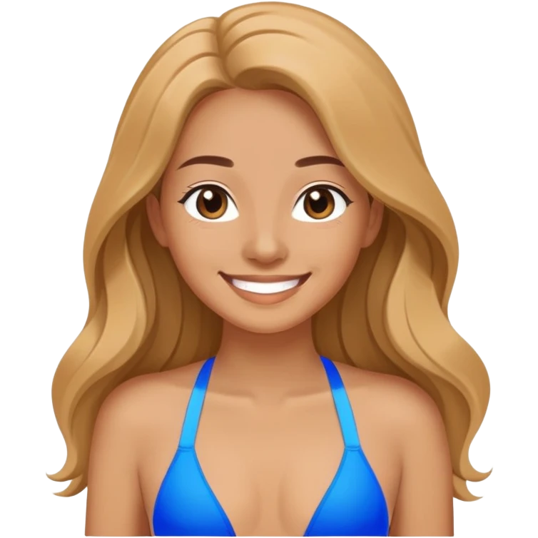 ЖЕНЩИНА на пляже длинно волосая улыбается в синем купальнике emoji
