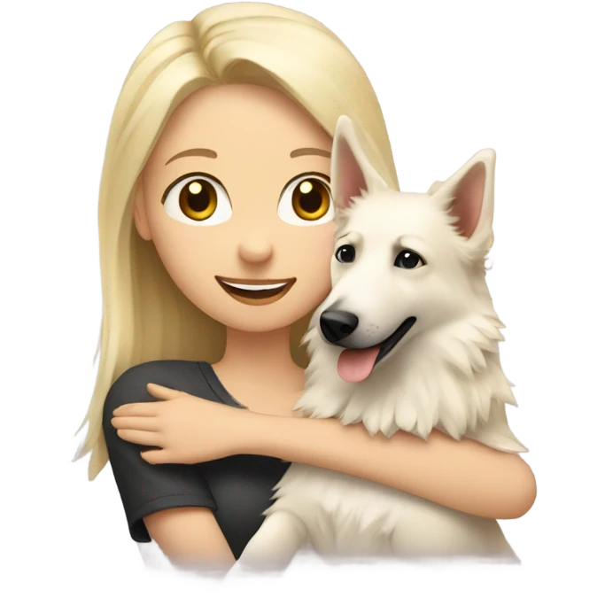 blonde girl hugs white shepherd emoji