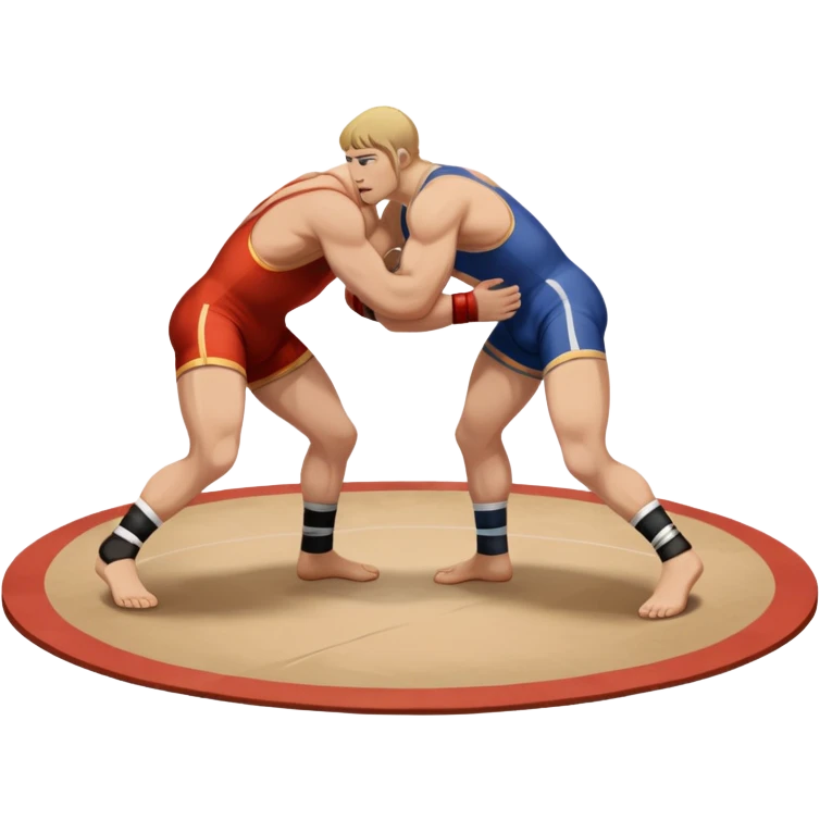 An icon showcasing two wrestlers engaged in a Greco-Roman wrestling match. The athletes are locked in a strong clinch, using their upper bodies to dominate. The background features a wrestling mat and traditional Greco-Roman elements. Transparent background. emoji
