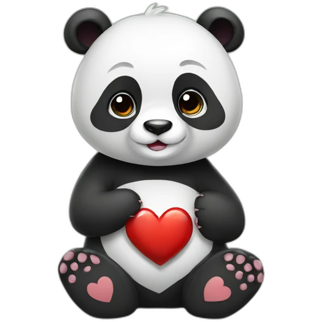 Cute panda with heart big emoji