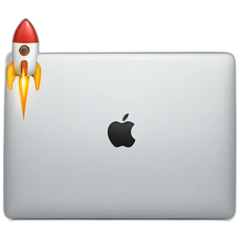 MacBook with a rocket logo emoji