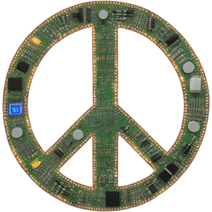 A peace sign made out of circuits like a circuit board emoji