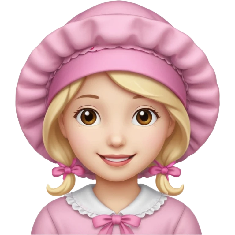 girl with a pink bonnet and smiling emoji