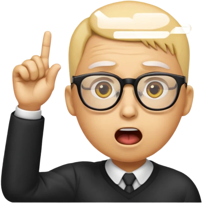 Generate a emoji head base with a shocked expression with a finger pushing the glasses down a little bit make the glasses tipped and make the head full yellow with a slight tint at the top with no hair also make the glasses tipped a 35 angle emoji
