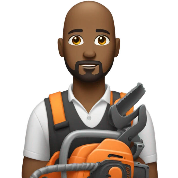 Bald black man with goatee using a chainsaw  emoji