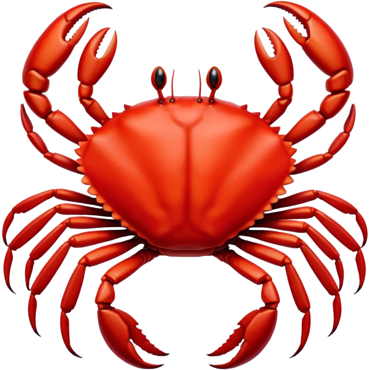 Cinematic Noble Red Crab Portrait Emoji, Poised and commanding, with a sturdy, angular exoskeleton of vivid scarlet red and sharply defined pincers, deep-set, intense eyes on stalks, Simplified yet sharp and sophisticated features, highly detailed, glowing with a soft, oceanic glow, high shine, intelligent and formidable, stylized with an air of coastal authority, focused and alert, soft glowing outline, capturing the essence of a watchful crustacean guardian that appears ready to scuttle out of the screen with determined power! emoji