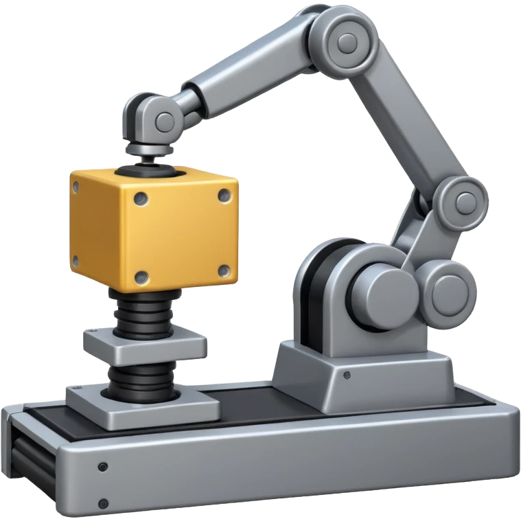 robot arms which is picking block on conveyor belt emoji