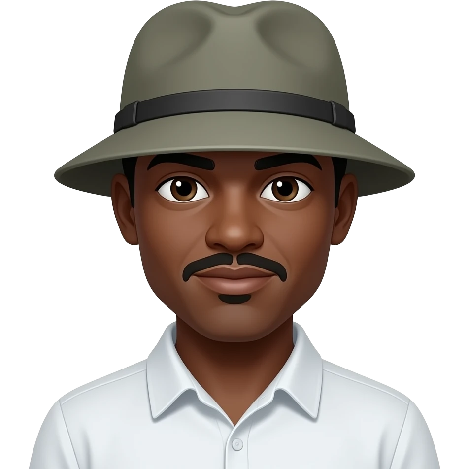 Moreno con gorra militar gris y camisa blanca emoji